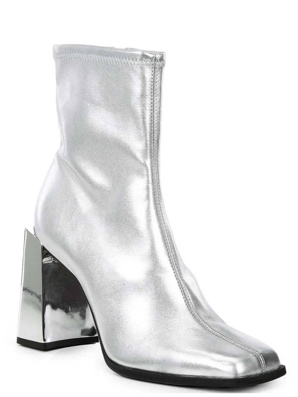 Border-Line Stretch Silver Metallic Block Heel Boots